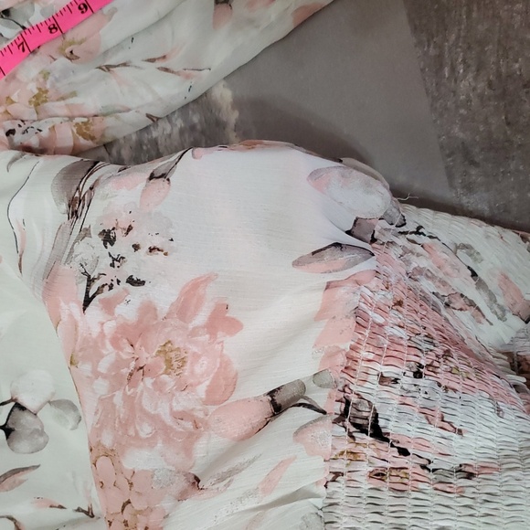 Rachel Zoe Flowy Sheer Floral Long Sleeves Blouse. Green, Pink. Smocked Hem. S. - Picture 11 of 12